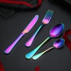 Cross-border stainless steel tableware knife, fork and spoon set, titanium-coated knife, fork and spoon 4-piece set, stainless steel tableware knife, fork and spoon creative kitchenware tableware, stainless steel surface mirror-polished tableware set, creative set Specification image